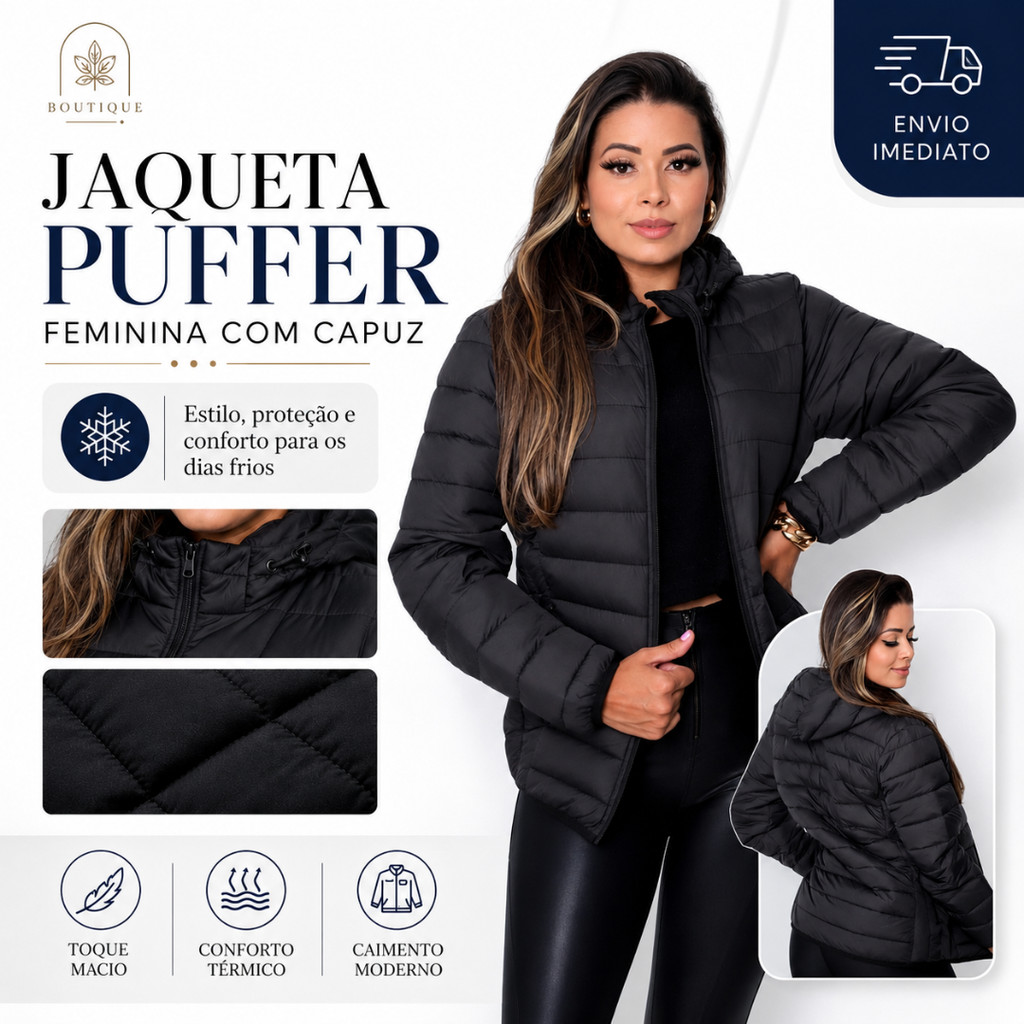 Jaqueta Capuz Removivel Bobojaco Preto Feminino