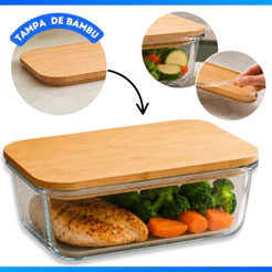 Pote Com Tampa De Bambu Hermético 1040ml Vidro Borossilicato Elegante