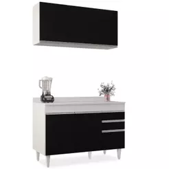 Armário Virgínia e Balcão com Tampo Michigan 120cm Branco/Preto - Lumil