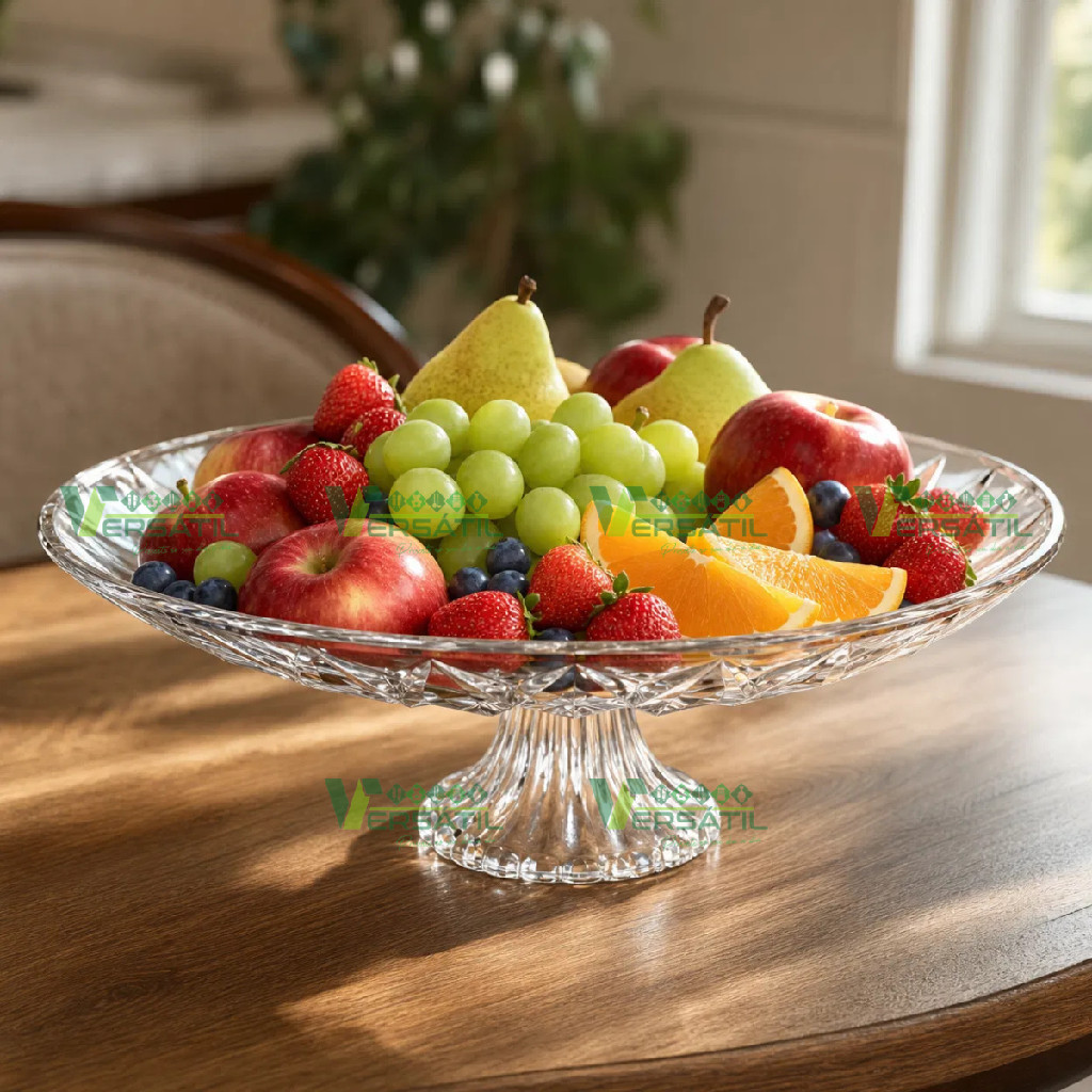 Prato Porta Bolo Pudim Fruteira Requintada de Mesa Grande Alta com Pé Luxo Detalhada Porta Frutas Boleira Decorativa