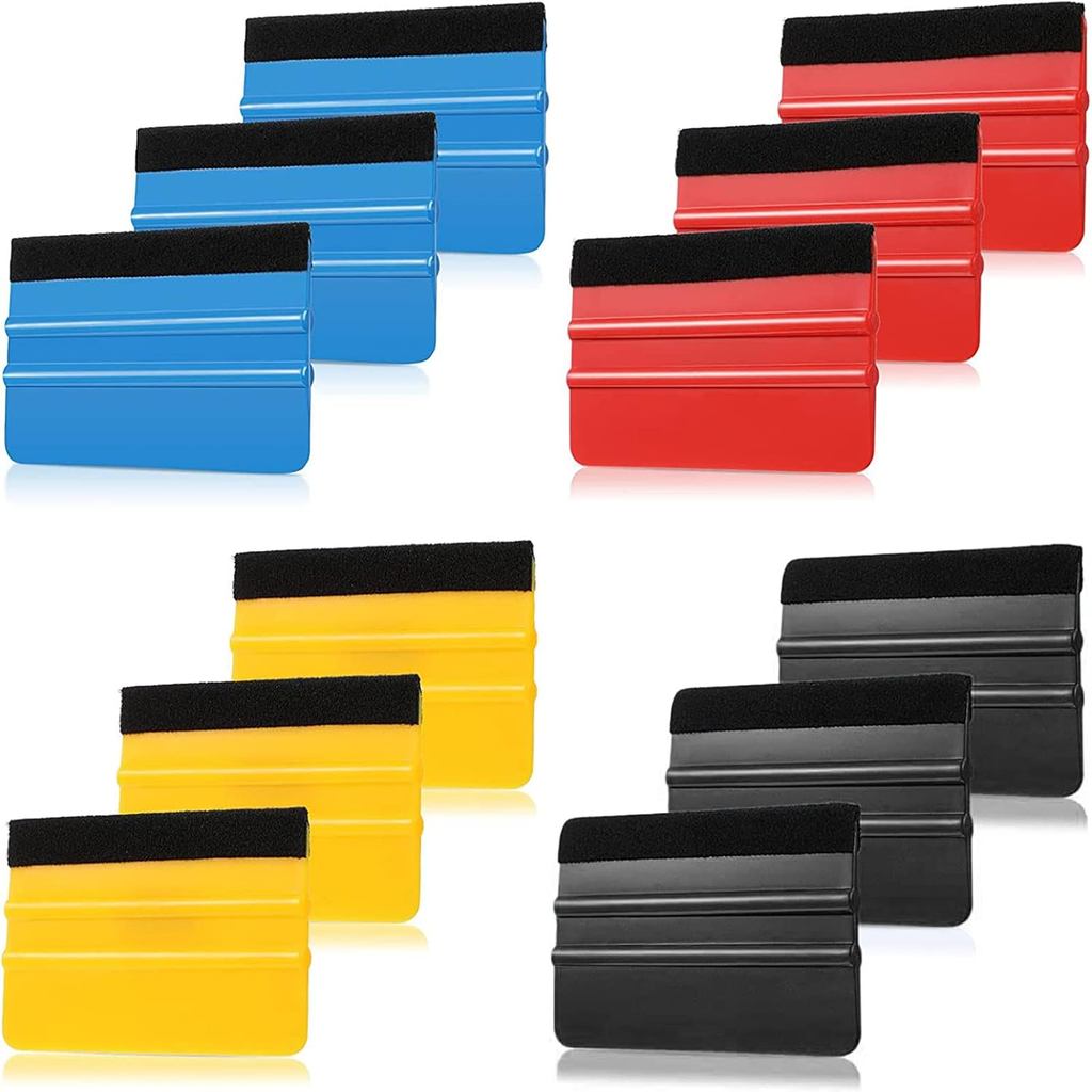 Frienda 12 Pieces Plastic Felt Edge Squeegee Tool Vinyl 4 Inch Felt Squeegee Applicator Tool Scraper Tool with Soft Clot