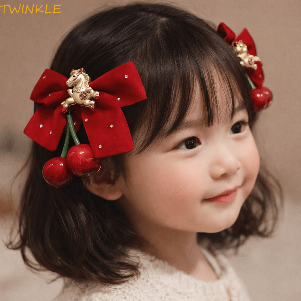 TWINKLEO 2 Unidades/Conjunto Grampo De Cabelo De Ano Novo Infantil , Lindo Terno Tang Estilo Chinês Presilhas Vermelhas
