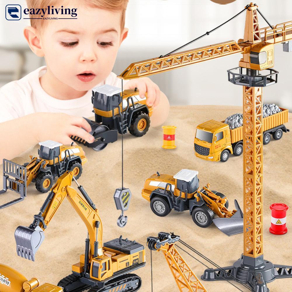 EAZYLIVING Liga De Plástico Diecast Engenharia Veículo Brinquedo Escavadeira Guindaste Bulldozer Empilhadeira Trator Mod
