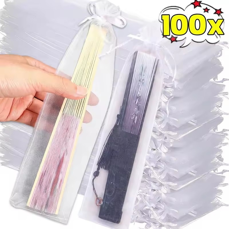 Saco De Cordão De Organza De 100-20 Unidades-Bolsas Para Presentes De Lembrança De Casamento-Sacos Longos De Malha Branc