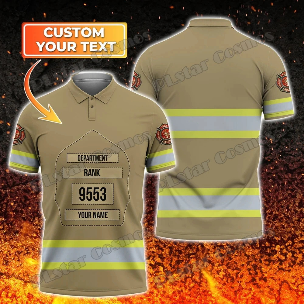 PLstar Cosmos Nome Personalizado Bombeiro 3D Impresso Camisa Polo Masculina Verão Casual Manga Curta Presente Para YKSG
