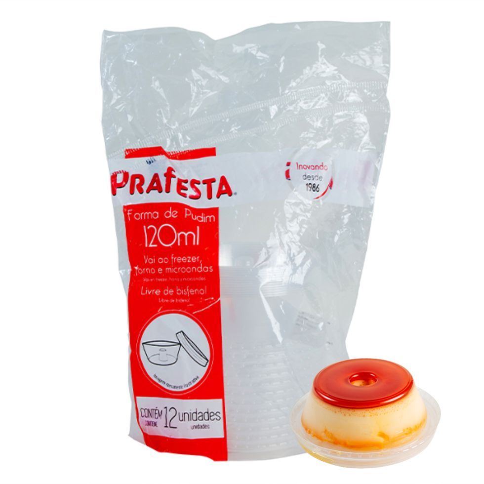 12 Formas Mini Pudim 120ml Forneável Com Tampa Prafesta