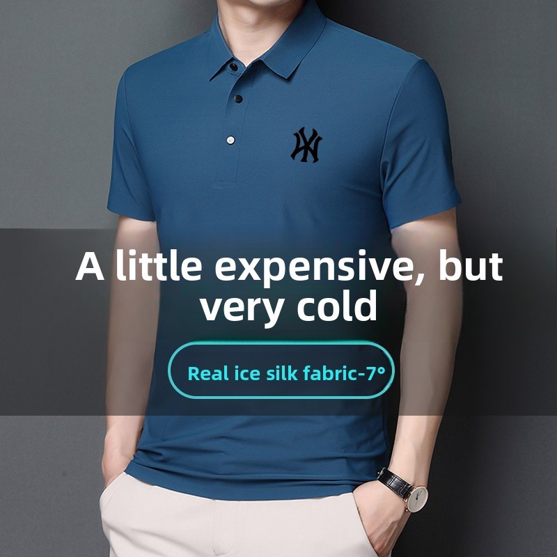 Estoque Pronto À Prova De Vento Camisa POLO Masculina Leve De Luxo De Seda Gelada Sem Rastros Lapela Manga Curta Verão N
