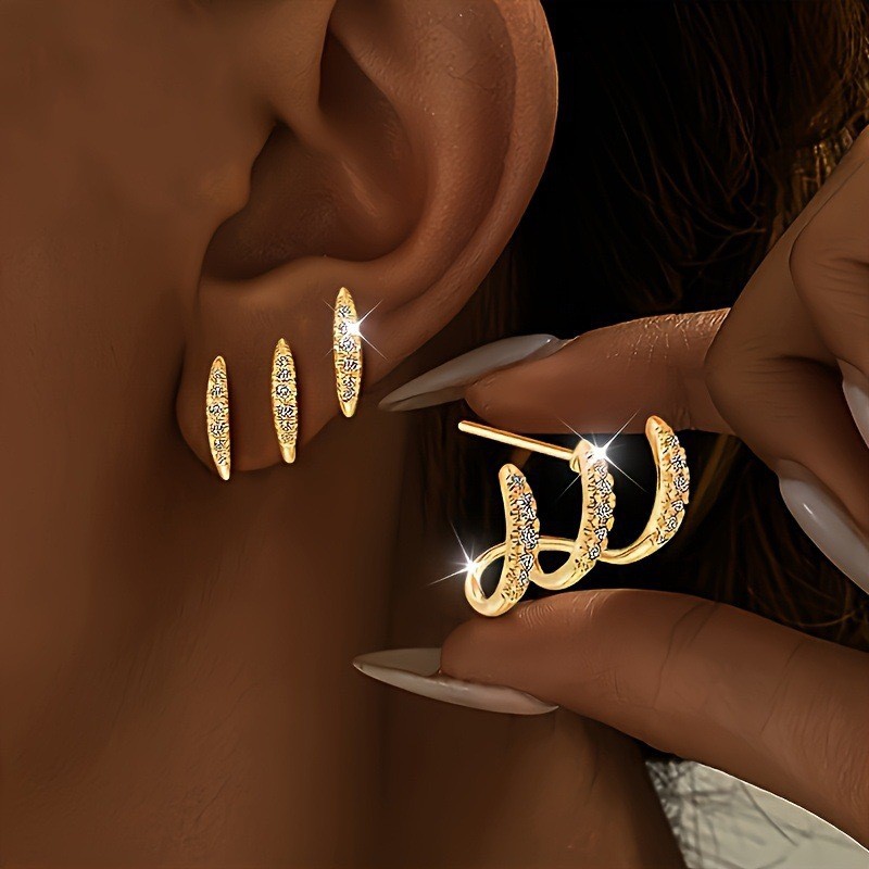 Brincos geométricos da moda mais vendidos, brincos de zircônia com três pontas para mulheres, brincos de diamante curvad
