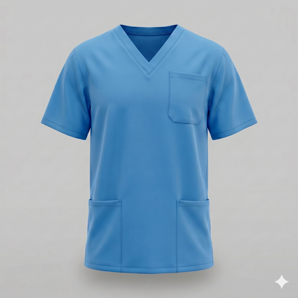 Camisa Scrub Masculina Azul Celeste Queima de Estoque Profissional Enfermagem Hospital Clínica Saúde Últimas Unidades