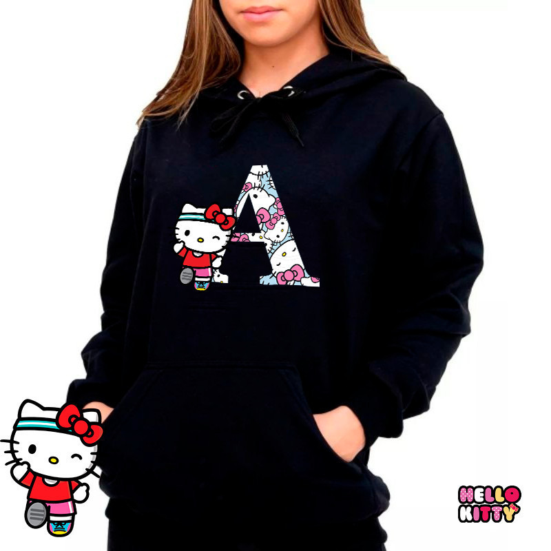 Lançamento Infanto Juvenil Blusa Moletom Canguru Com Capuz Hello kitty Letter Letras Do Alfabeto ABCD  Aloha Unissex