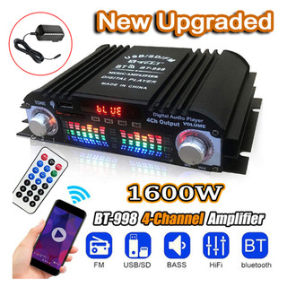 12V 1600W Amplificador De Áudio WIfi De 4 Canais Bluetooth 5.0 Usb Sd Aux Para Automotivo E Alto-falantes Domésticos