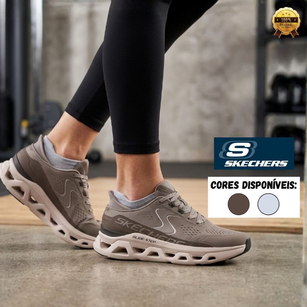 Tênis Feminino Skechers Glide Step Esportista Confortável Solado Amortecedor Treino Corrida Original