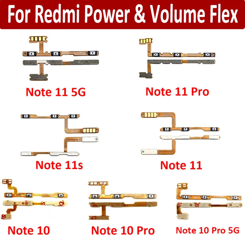 Botão de ligar/desligar testado, botão de controle de volume, cabo flexível para Xiaomi Redmi Note 10 Pro 5G Note 11 12