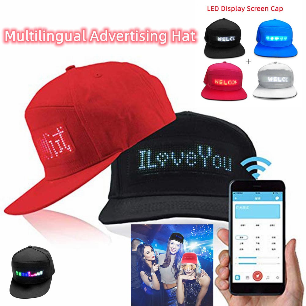 Boné de Beisebol Unissex Estilo Hip Hop, Ajustável, Conexão Bluetooth, Tela LED Multilíngue Editável, Publicitário, Deco