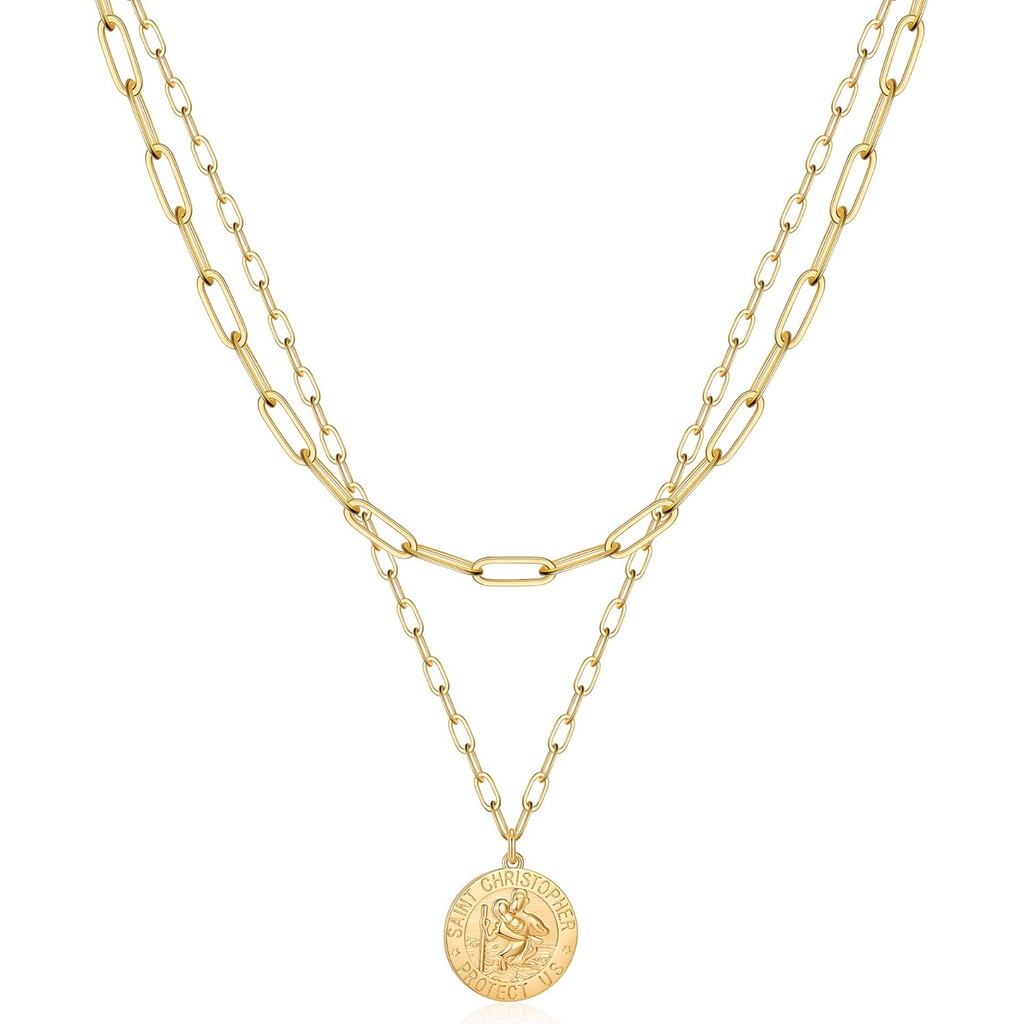 Colares Turandoss Banhados a Ouro 14K para Mulheres - Colar com Medalhão Olho do Mal, Colar Vintage com Moeda, Colar com