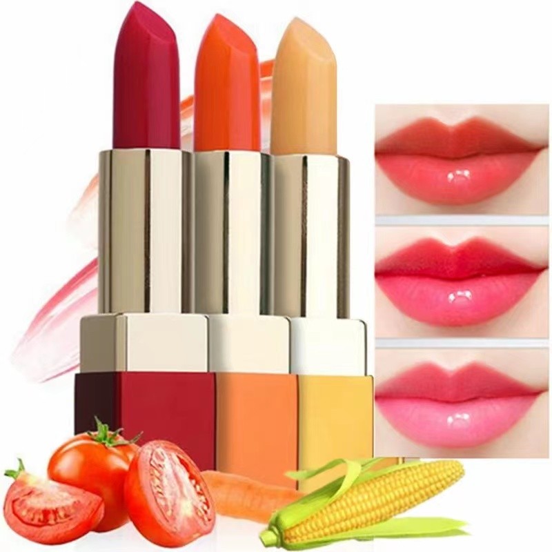 BOB Bálsamo labial que muda de cor Caroteno Licopeno Mudança de temperatura Hidratante nutritivo Não é fácil de desbotar