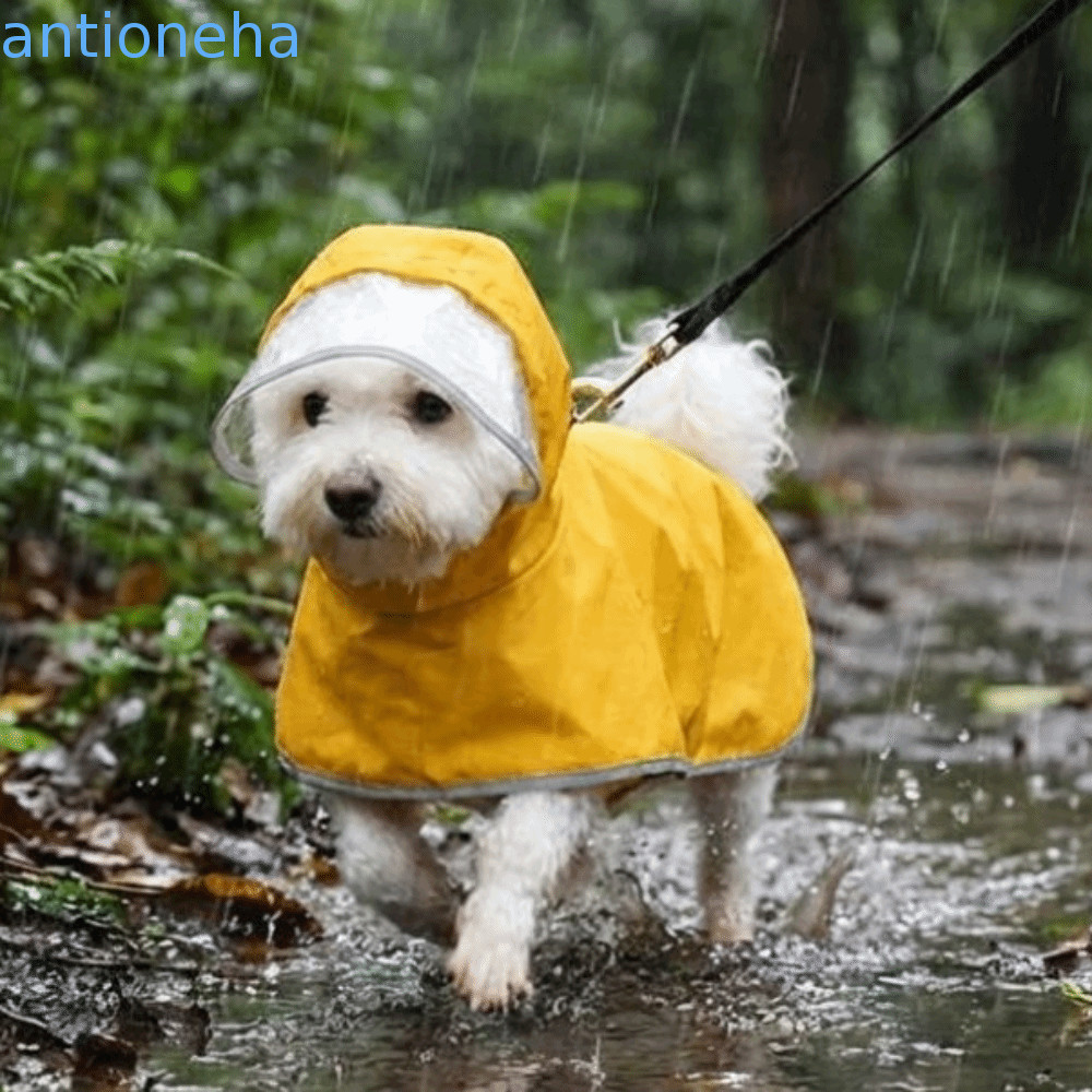 Capa De Chuva Com Capuz Para Cachorro ANTIONEHA , Impermeável Listras Reflexivas De Cobertura Total , Macacão De Tecido