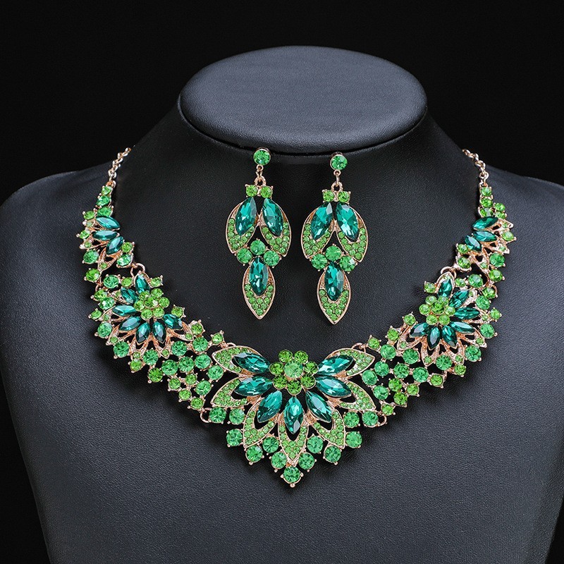 [Novo produto] Conjunto de joias de noiva de alto valor da indústria pesada doce exagerado colar de flores de diamante c