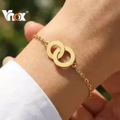Pulseira De Anel Duplo De Aço Inoxidável Banhado A Ouro Vnox Para Mulheres , Corrente De Elo Interligado , Presente De J