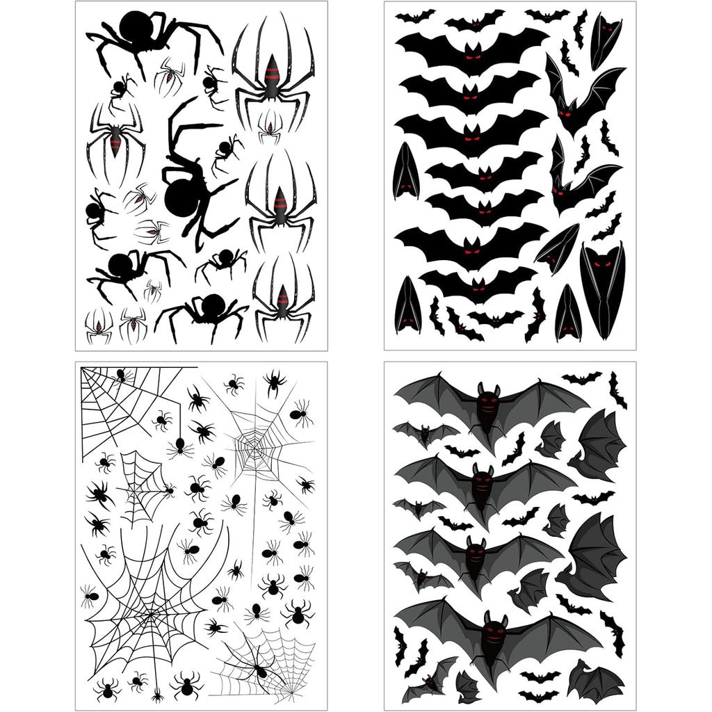 120 Adesivos de Morcegos para Halloween, Decalques de Janela de Morcegos, Adesivos de Vinil Não Adesivos de Aranha para