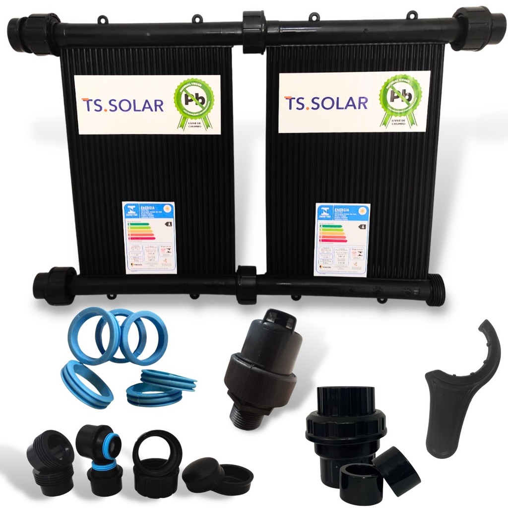 Aquecedor Solar Piscina 7.500L – 6 Placas Coletoras TS Solar 3m + Válvulas + Kit Instalação
