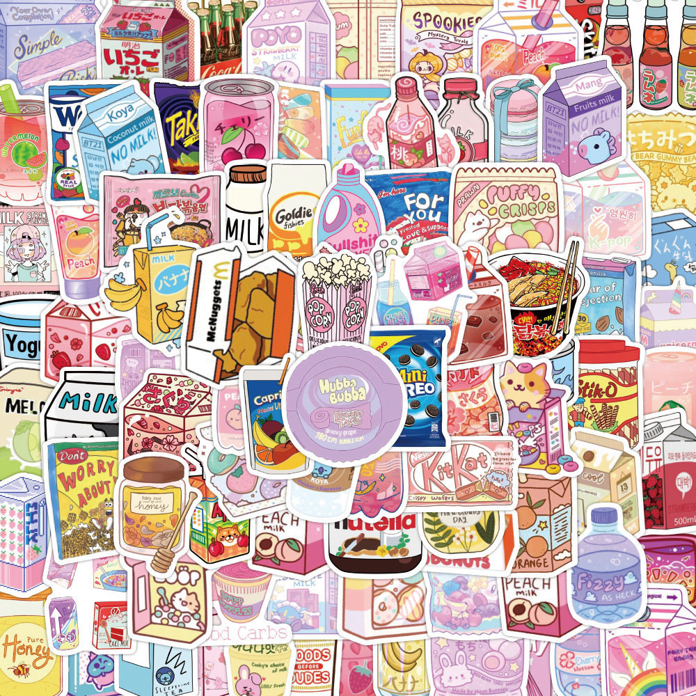 100 folhas Mini lanches comida bebida adesivos dos desenhos animados criativo papelaria Notebook decoração do telefone m