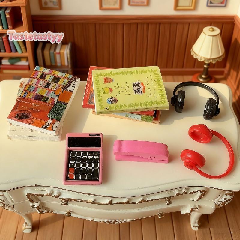 10 Pçs Fones De Ouvido Calculadora Grampeador Casa Boneca Móveis Estudo Decoração 1/12 De Bonecas Vintage Modelo De Livr