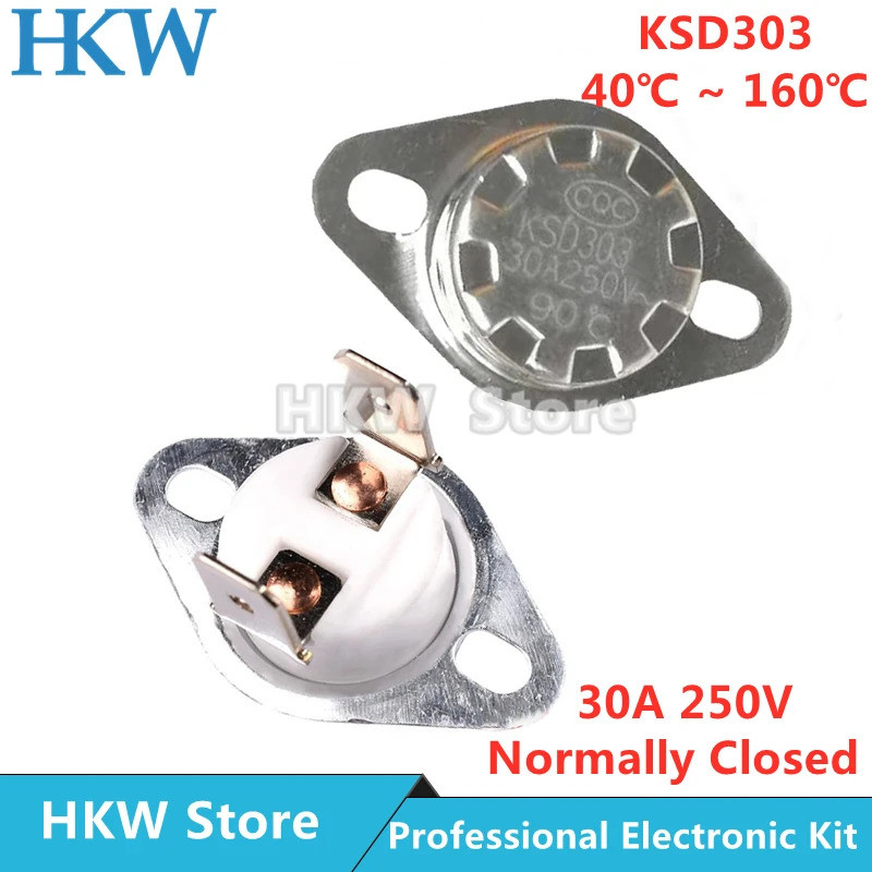 2pcs KSD303 30A 250V 40-160 Graus Cerâmica Interruptor De Temperatura Normalmente Fechado Termostato 40 45 50 60 70 80 8