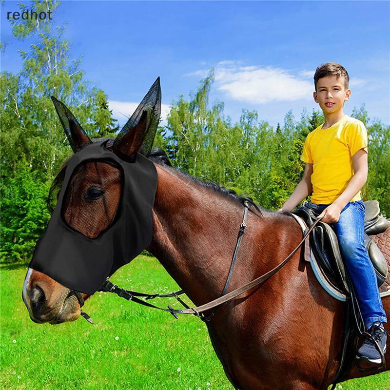 1pc Anti-Mosca Malha Máscara De Equino Cavalo Estiramento Bug Olho Com Orelhas Cobertas Nariz Longo