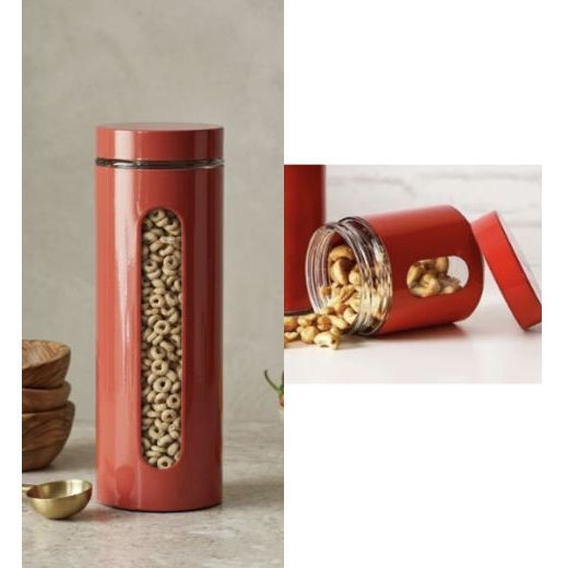 Kit 2 Porta Mantimentos Com Visor Aço Inox e Vidro Vermelho P e G Home