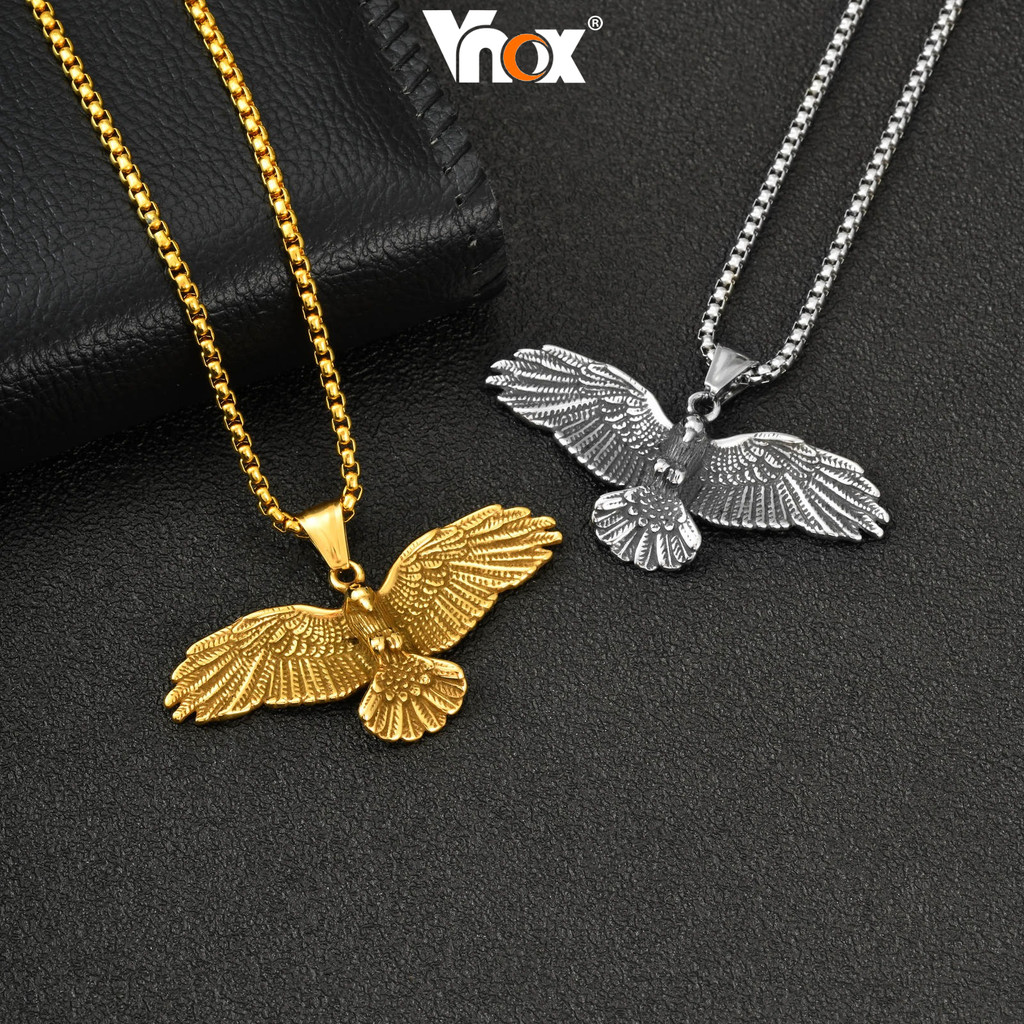 Colar Com Pingente De Águia Vnox Para Homens , Corrente De Caixa De Prata Dourada De Aço Inoxidável , Presente Amuleto D