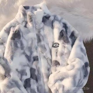 Tie-Dye estilo preguiçoso cordeiro velo jaqueta feminina inverno forro de lã topo na moda 2023 novo estilo solto.