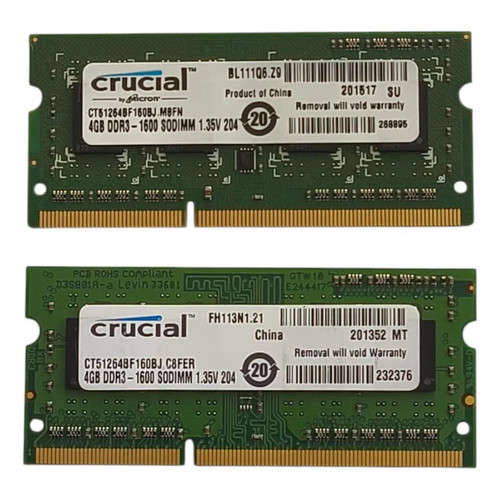 Memoria Crucial 8gb (2x4gb) Ddr3 1600 Ct51264bf160bj Laptop