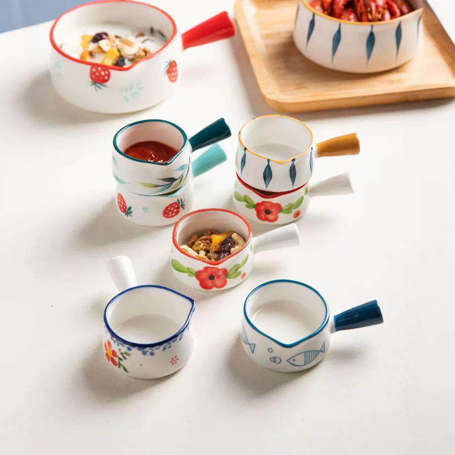 Prato pequeno de cerâmica para café e leite, tempero, molho, vinagre, talheres, tempero, pequeno, copo de leite, pote de