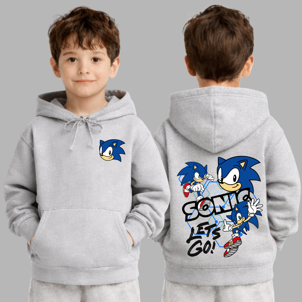 Moletom Infantil Sonic o Ouriço Corredor Estilo Streetwear Personalizado Desenho Bolso Canguru Capuz — imagem 2 de 2