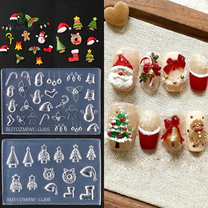 EA & Moda 3D Silicone Molde De Unhas Para DIY Arte Do Prego Árvore De Natal Boneco De Neve Sino Gengibre Homem Design Tr