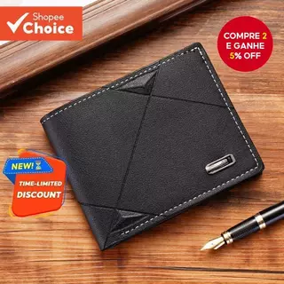 Carteira Curta Masculina Elegante , Design Horizontal De Couro Macio , Vários Compartimentos Para Ca