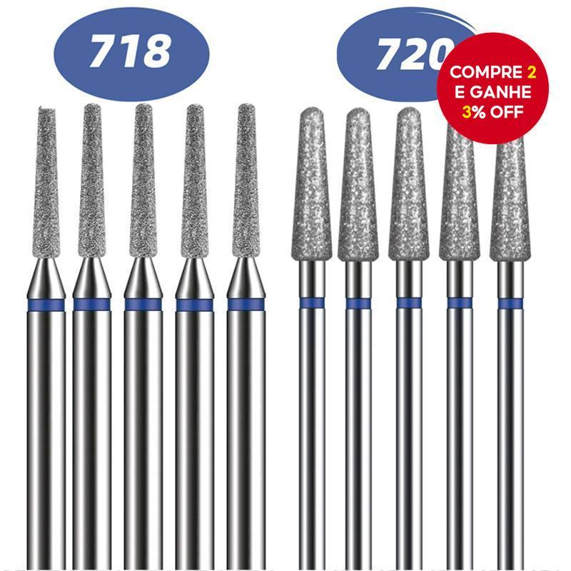 Conjunto de Brocas de Diamante Kit-5/10PCS 3/32 Estilo 718/720 para Máquina Elétrica de Manicure e Pedicure -