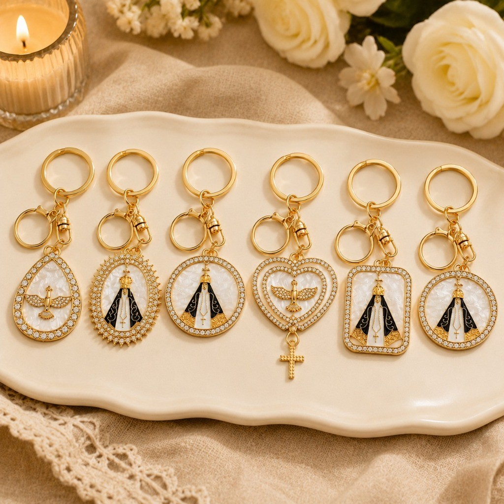 Kit 6 Chaveiro Nossa Senhora Aparecida Divino Espírito Santo Sortido