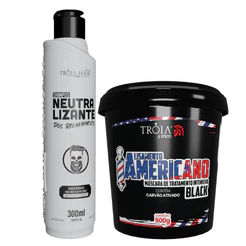 Kit Alisamento Americano Black 500g com Neutralizante 300ml Tróia Hair
