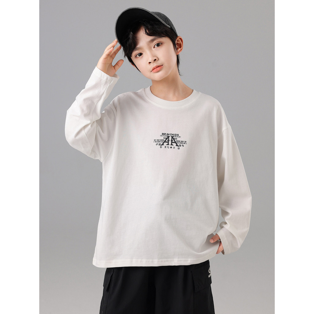 Meninos primavera manga comprida camiseta 2026 novo estilo primavera outono moletom médio grande crianças primavera cami