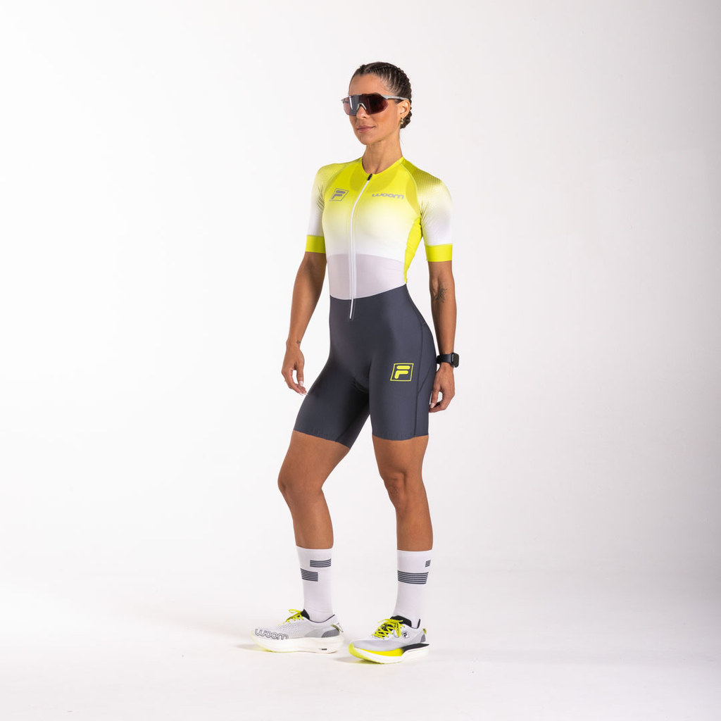 Macaquinho Triathlon c/ manga Carbon Collab FILA Woom Verde Feminino I