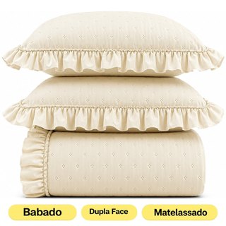 Colcha Cobre Leito Bella com Babado Matelassado Cores Lisas com Porta Travesseiro EDDI Casa
