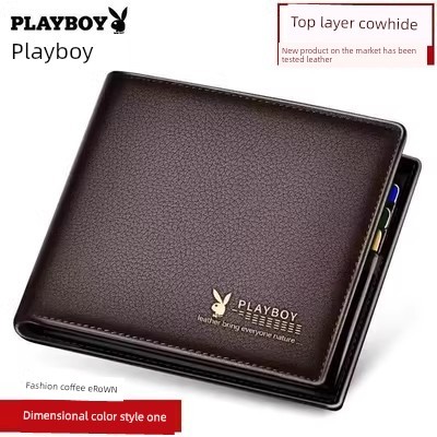 carteira masculina carteira masculina com ziper Playboy [Couro de primeira camada] Carteira de couro genuíno Carteira ma