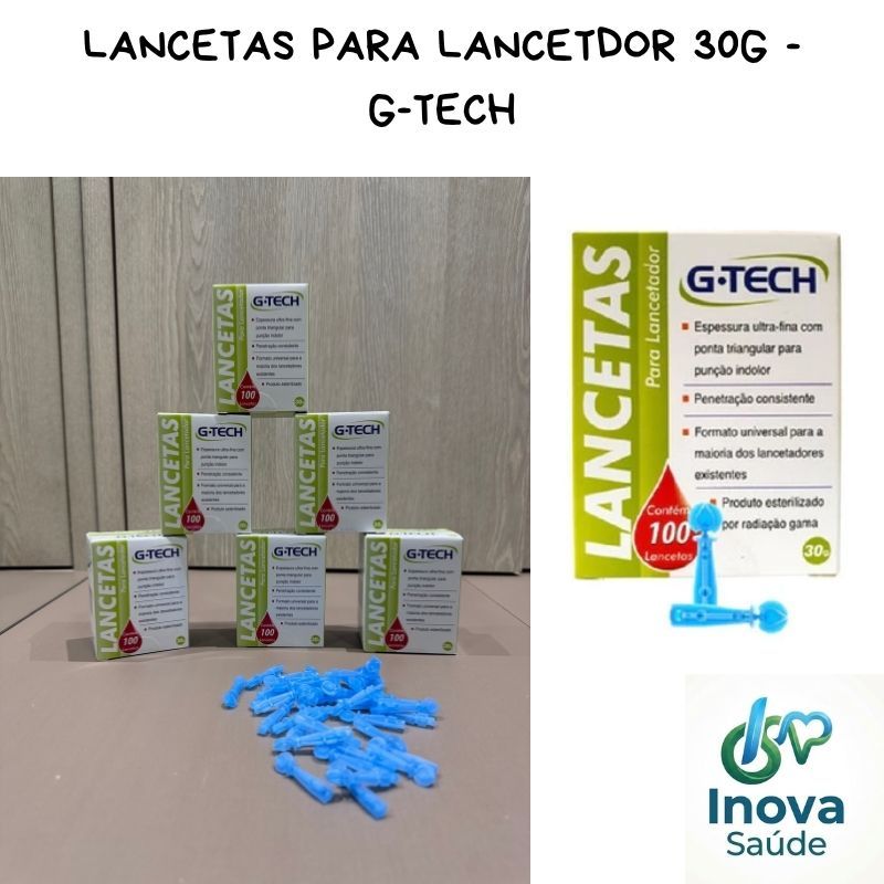Lancetas para Lancetador 30g G-TECH compatível com vários lancetador