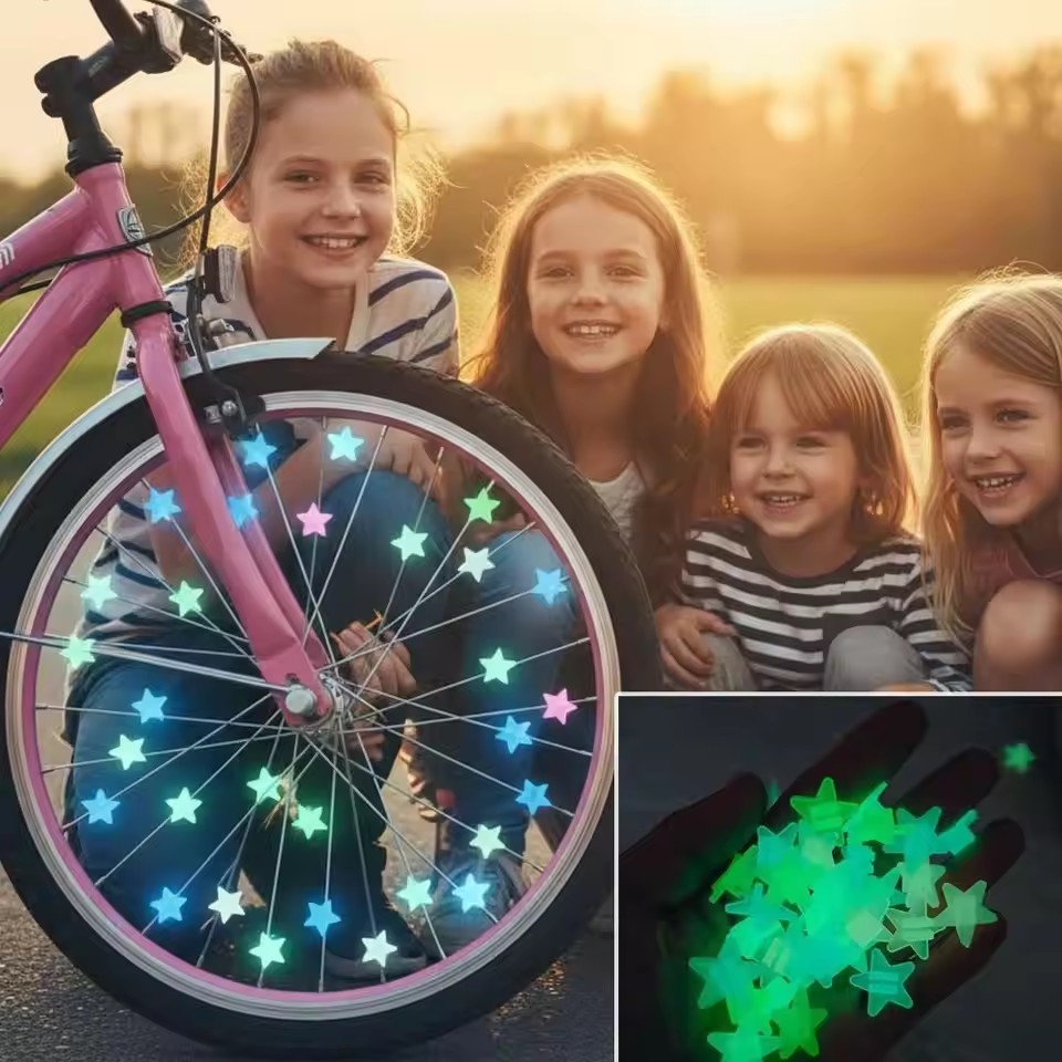 Contas De Raios De Bicicleta Que Brilham No Escuro-Clipes Luminosos Para Rodas-Decoração De Em Formato De Estrela E Cora