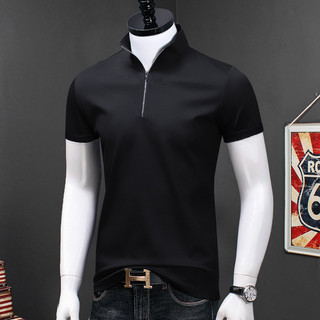 2025 verão pequeno gola alta interior camisa de fundo masculina zíper cor sólida moda masculina puro algodão camiseta me