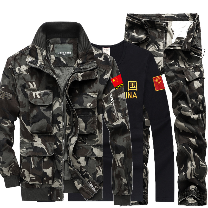 Roupas chinesas roupas camufladas roupas de treinamento terno roupas masculinas ao ar livre outono inverno puro algodão