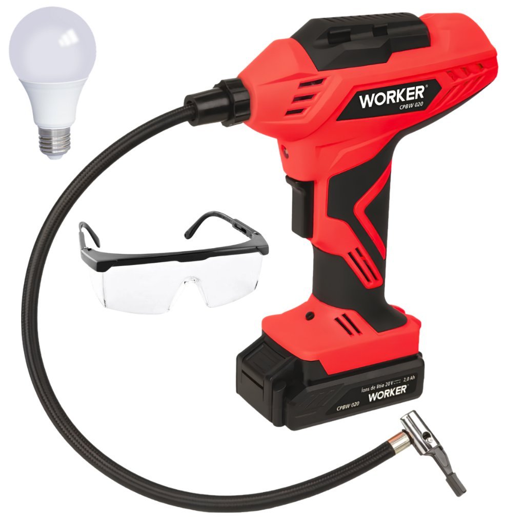 Compressor Turbo de Bolso 150 PSI com Lâmpada LED e Óculos Segurança