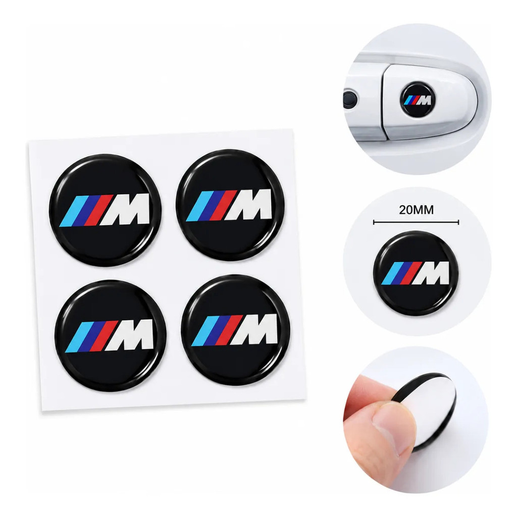 Kit 4 Adesivos Bmw Para Fechadura Automotiva 20mm